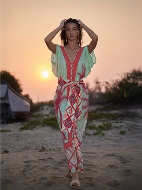 VERANDAH HAND BEADED KAFTAN DRESS SZ M
